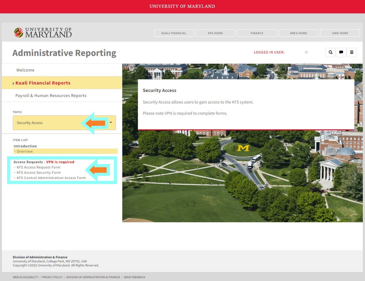 KFS Access Request Form Screenshot