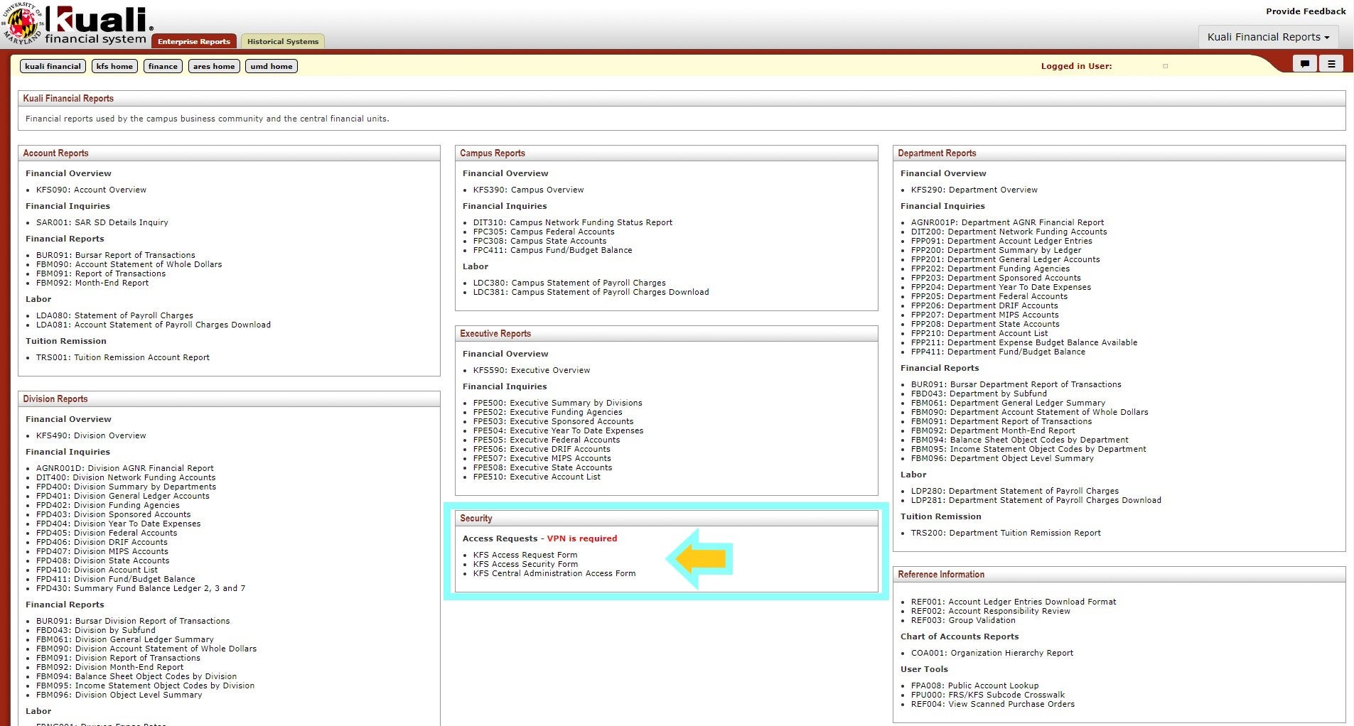 KFS Access Request Form Screenshot